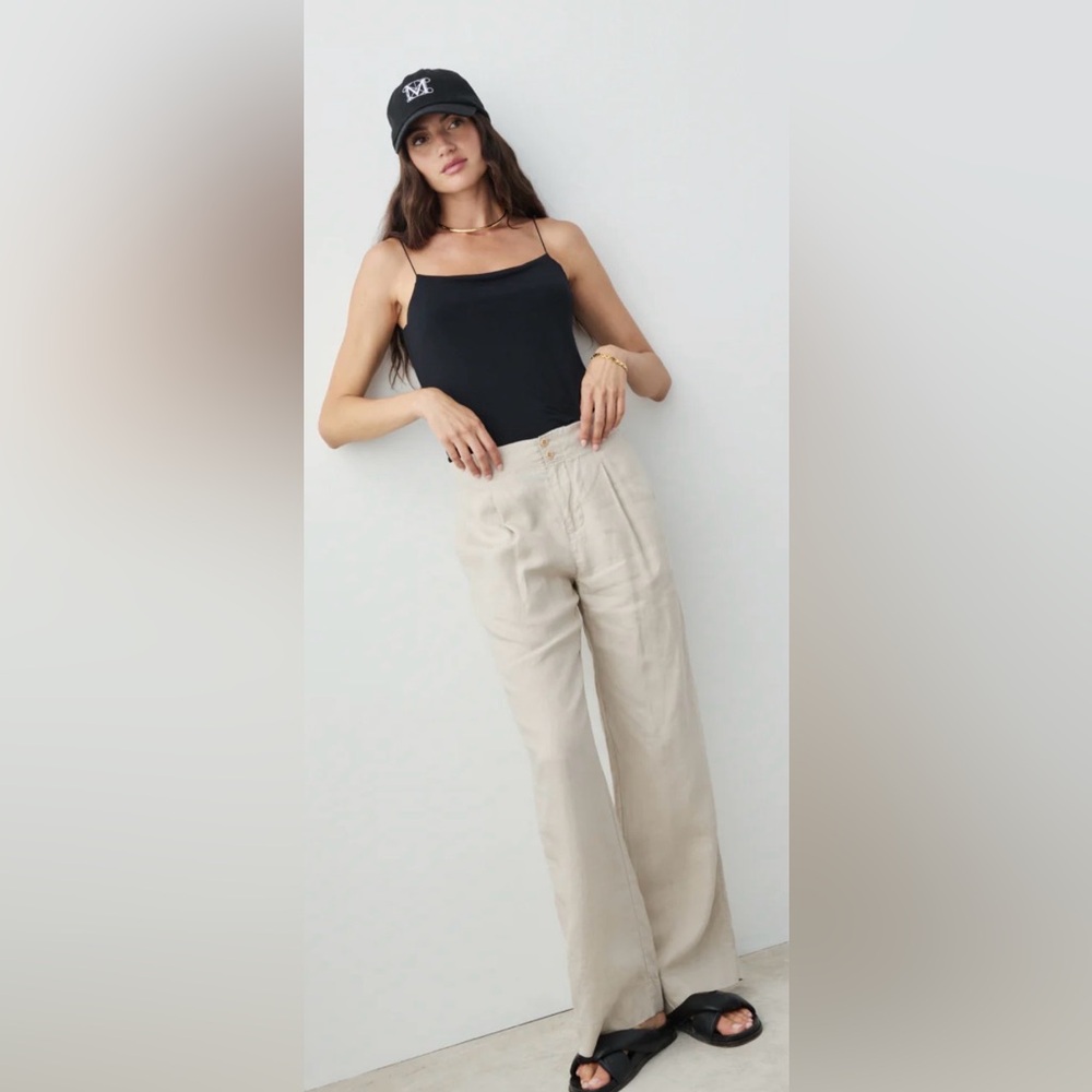 AYR The Supremo Linen Wide-Leg Pants in Sand M